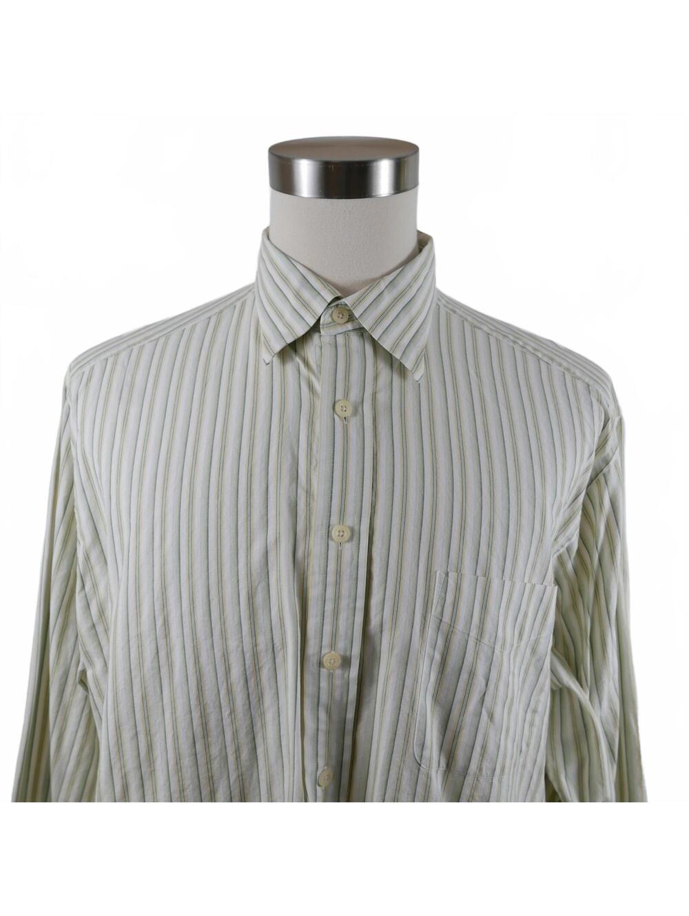 Henry Jacobson Mens Button Down Green Yellow Striped Dress Shirt XL